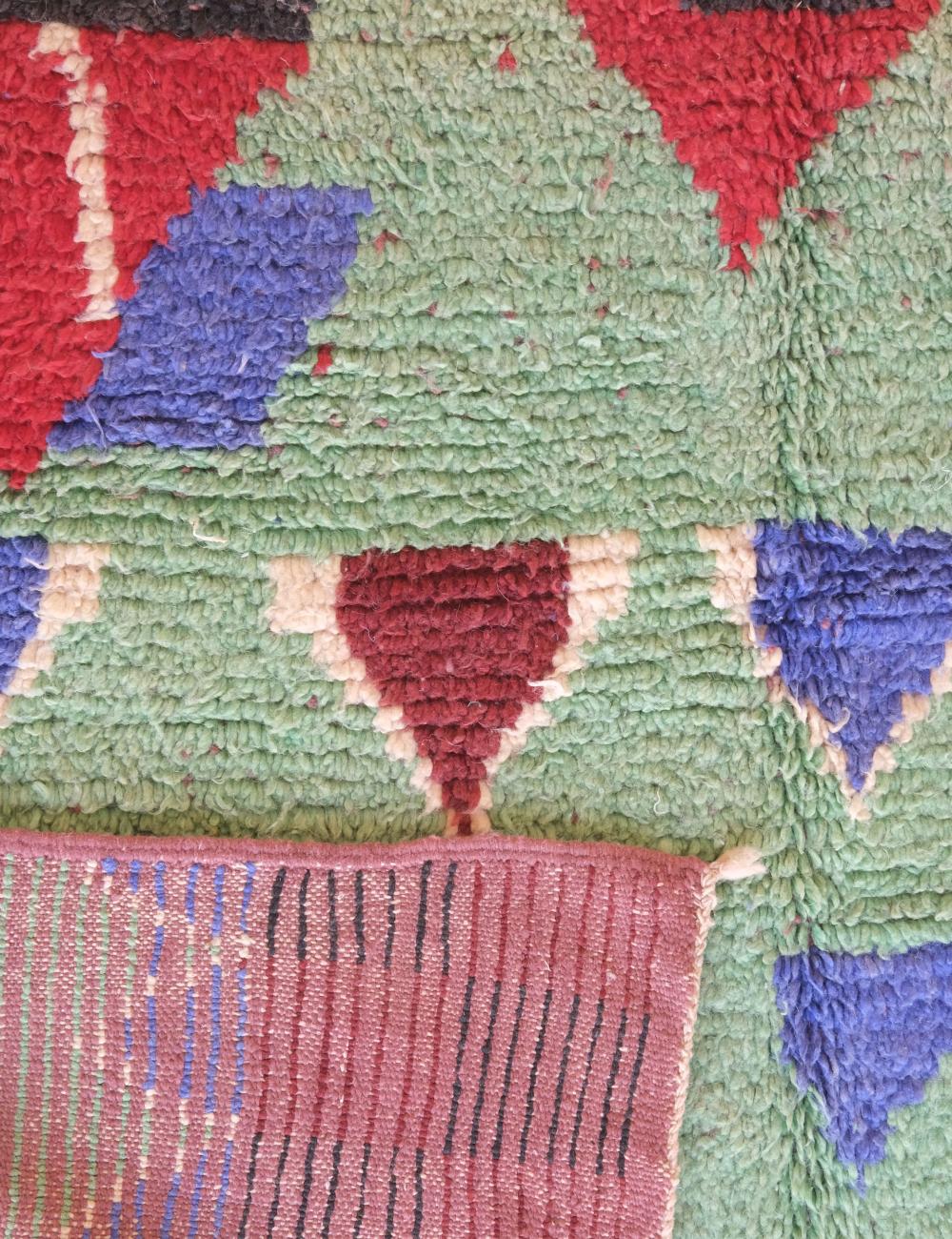 Green Wool Carpet with Abstract Berber Motifs 9.2 x 5.4 ft / 280 x 167 cm