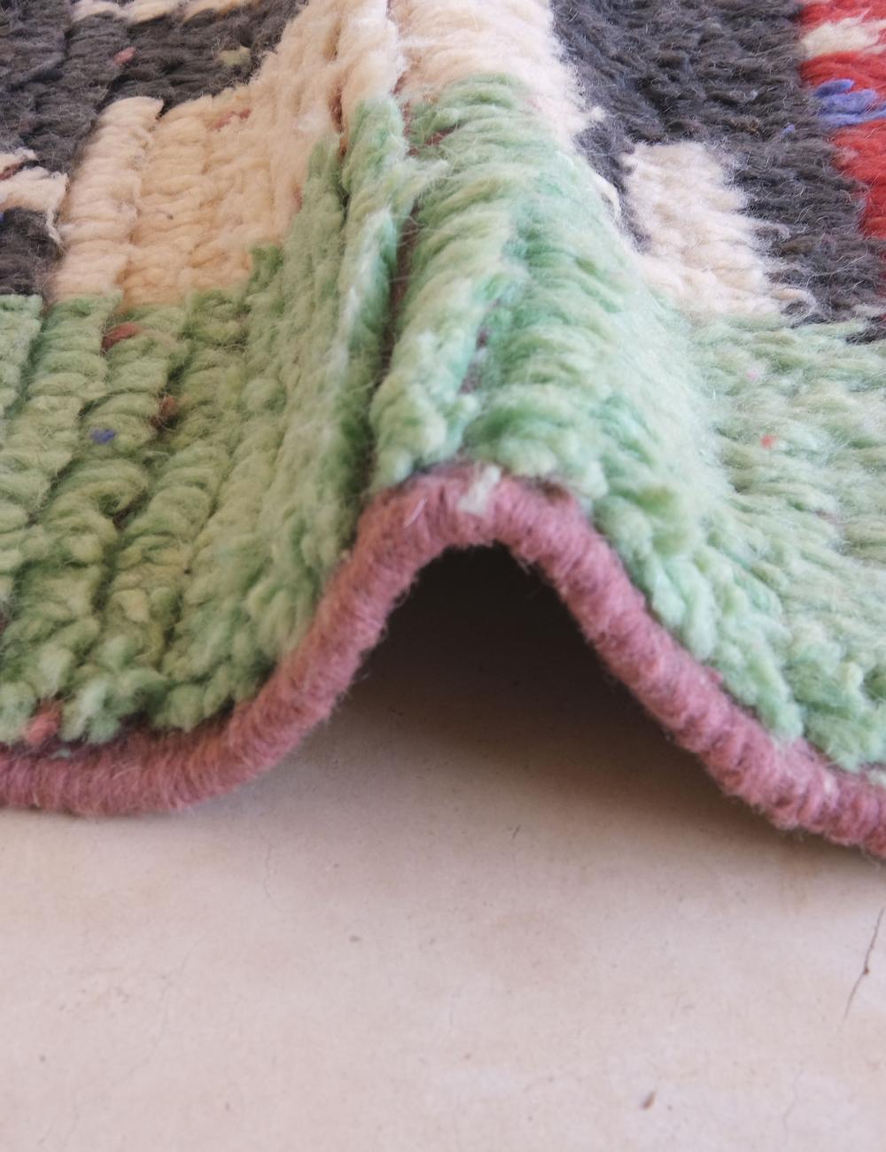 Green Wool Carpet with Abstract Berber Motifs 9.2 x 5.4 ft / 280 x 167 cm