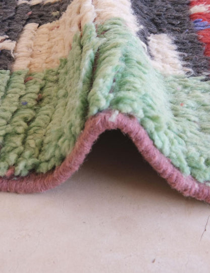 Green Wool Carpet with Abstract Berber Motifs 9.2 x 5.4 ft / 280 x 167 cm - Surcoma
