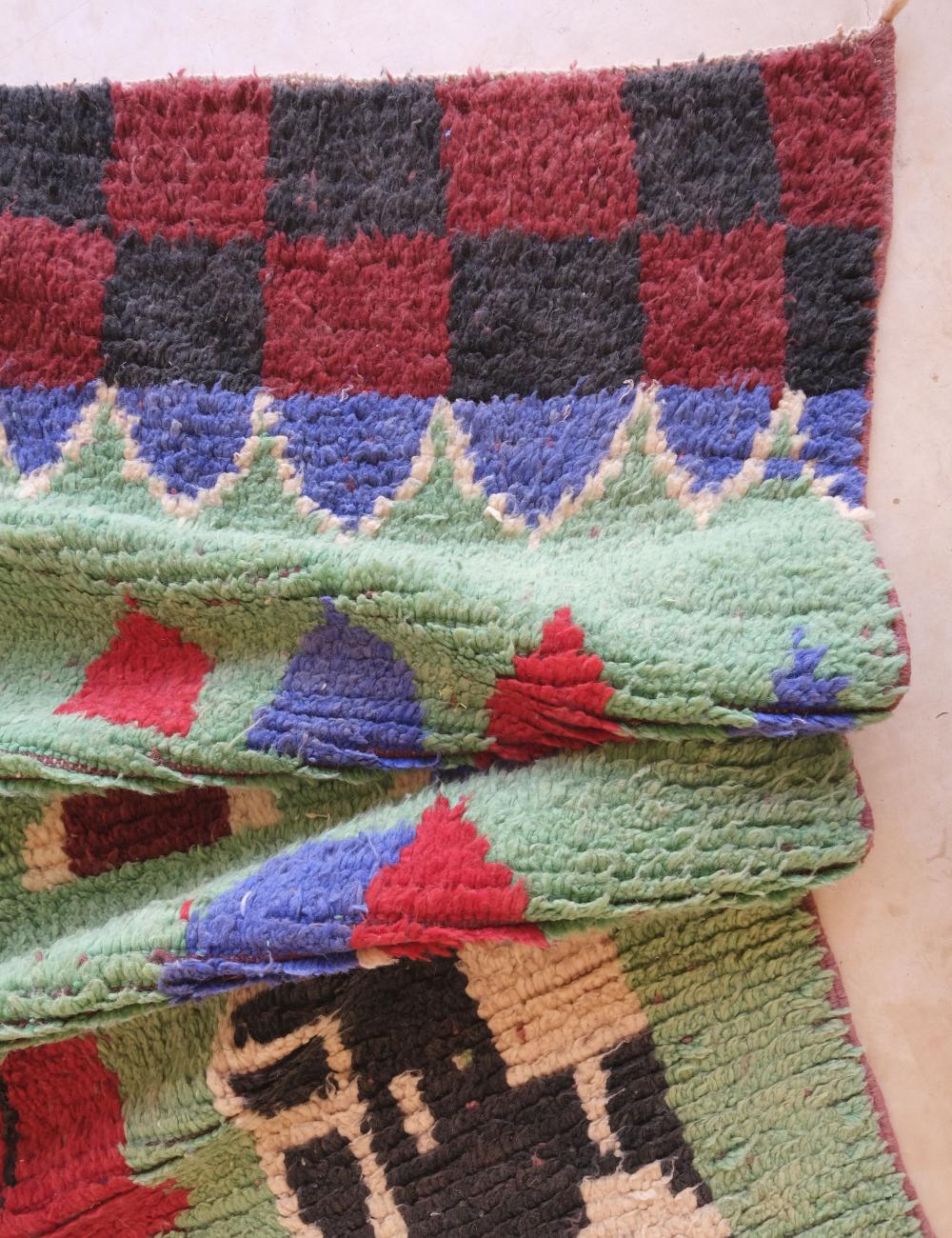 Green Wool Carpet with Abstract Berber Motifs 9.2 x 5.4 ft / 280 x 167 cm