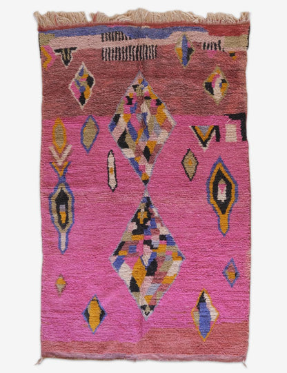Boujad Moroccan Rug in Pink and Multicolor Diamond Patterns 10.3 x 6.2 ft / 315 x 190 cm - Surcoma