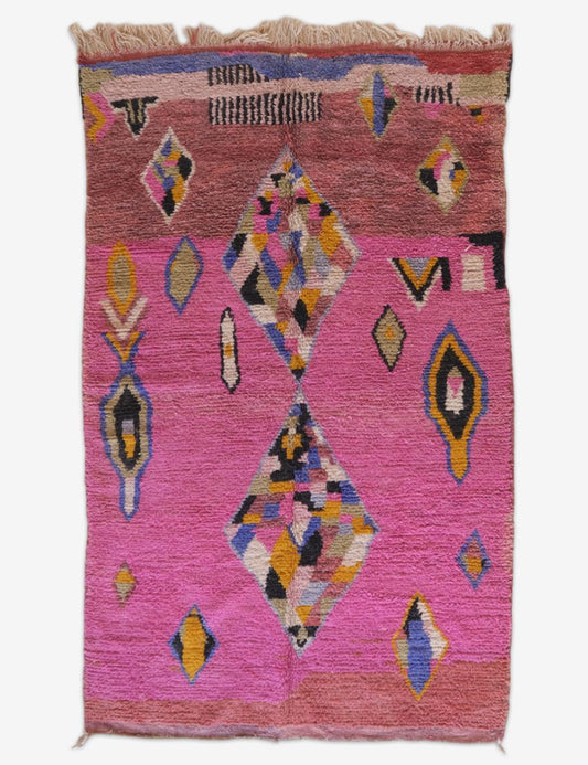 Boujad Moroccan Rug in Pink and Multicolor Diamond Patterns 10.3 x 6.2 ft / 315 x 190 cm
