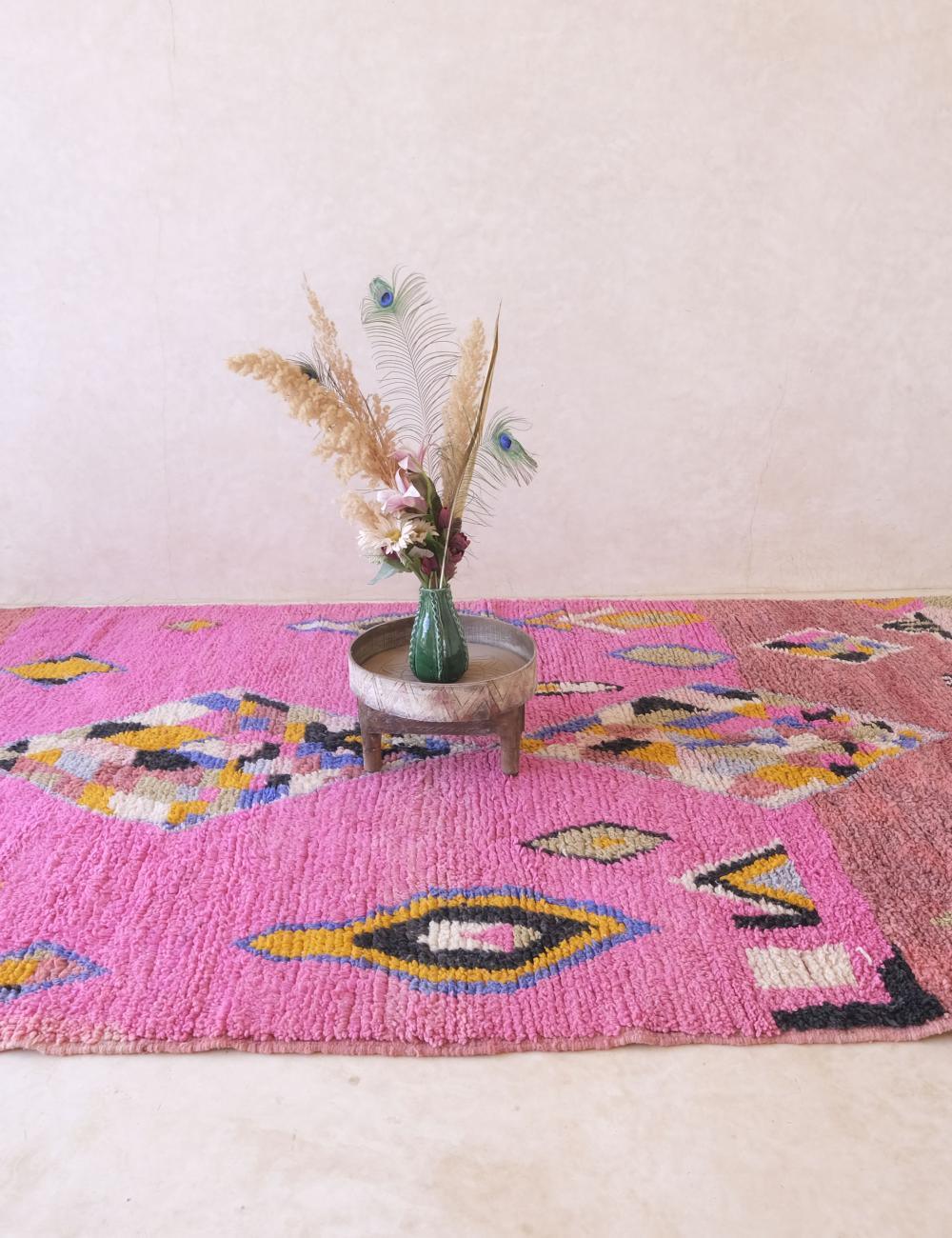 Boujad Moroccan Rug in Pink and Multicolor Diamond Patterns 10.3 x 6.2 ft / 315 x 190 cm