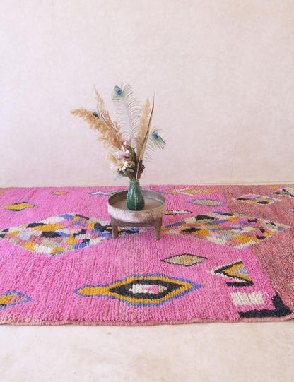 Boujad Moroccan Rug in Pink and Multicolor Diamond Patterns 10.3 x 6.2 ft / 315 x 190 cm - Surcoma