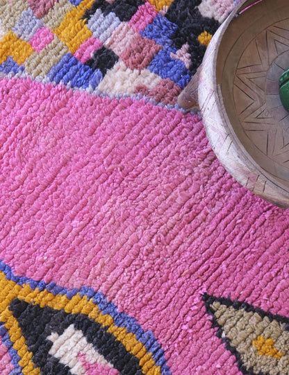 Boujad Moroccan Rug in Pink and Multicolor Diamond Patterns 10.3 x 6.2 ft / 315 x 190 cm - Surcoma