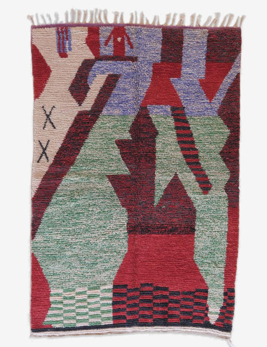 Handwoven Wool Carpet with Bold Abstract Geometric Design 8.9 x 5.7 ft / 272 x 175 cm
