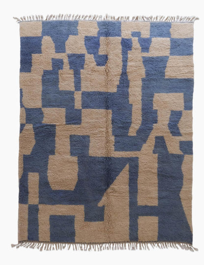 Custom Blue and Beige Abstract Moroccan Rug - Forma 72