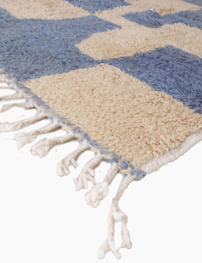 Custom Blue and Beige Abstract Moroccan Rug - Forma 72