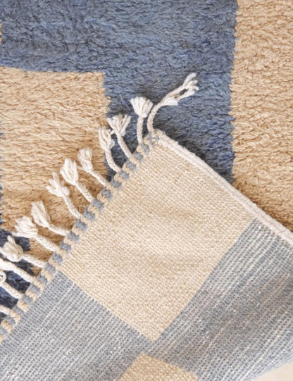 Custom Blue and Beige Abstract Moroccan Rug - Forma 72