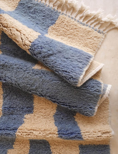 Custom Blue and Beige Abstract Moroccan Rug - Forma 72