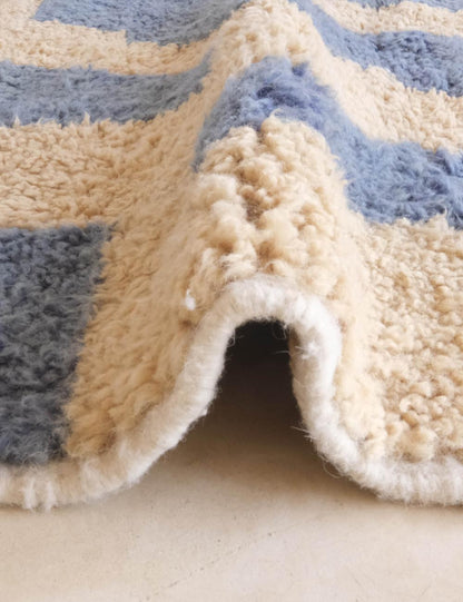 Custom Blue and Beige Abstract Moroccan Rug - Forma 72