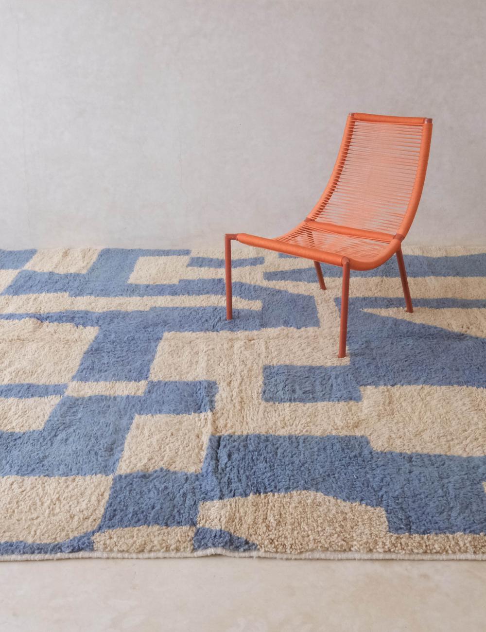 Custom Blue and Beige Abstract Moroccan Rug - Forma 72