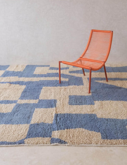 Custom Blue and Beige Abstract Moroccan Rug - Forma 72