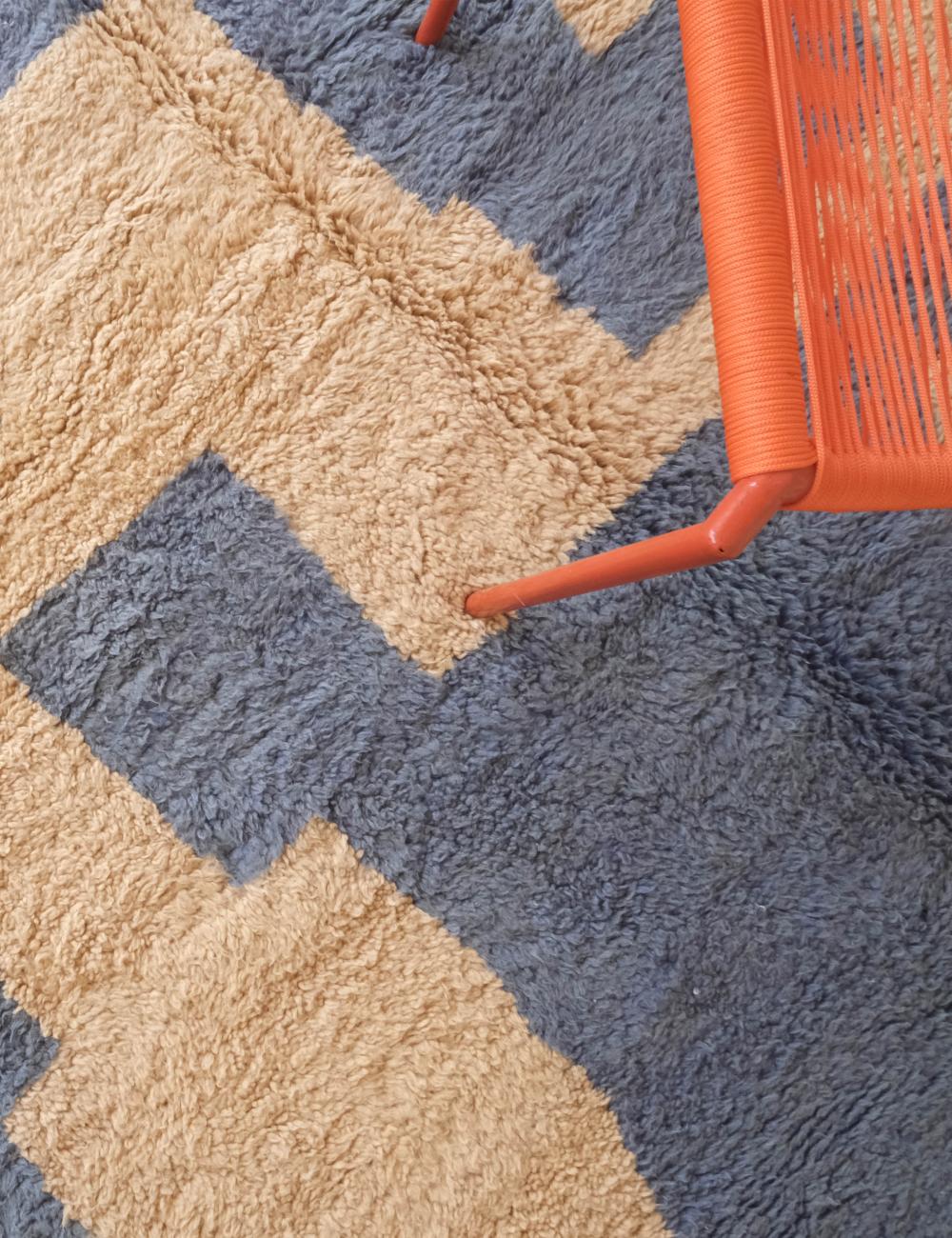 Custom Blue and Beige Abstract Moroccan Rug - Forma 72