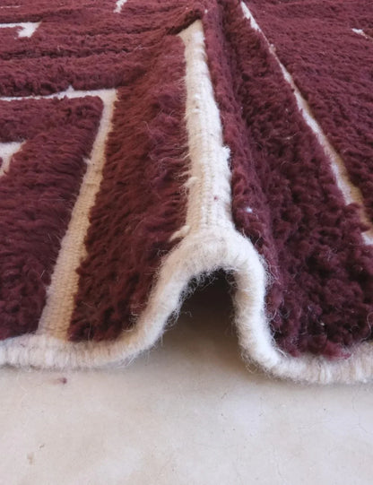 Burgundy Textured Moroccan Wool Rug 9.3 x 6.8 ft / 282 x 210 cm - Surcoma