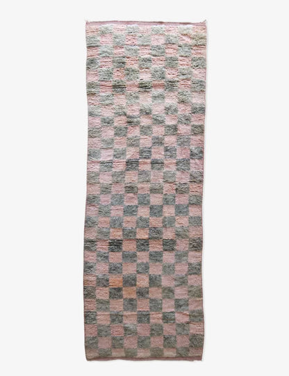Checkered Vintage Moroccan Runner Rug 10.4 x 3.5 ft / 316 x 109 cm - Surcoma