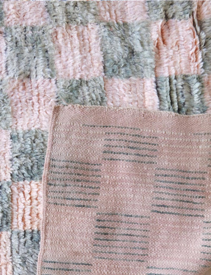Checkered Vintage Moroccan Runner Rug 10.4 x 3.5 ft / 316 x 109 cm - Surcoma