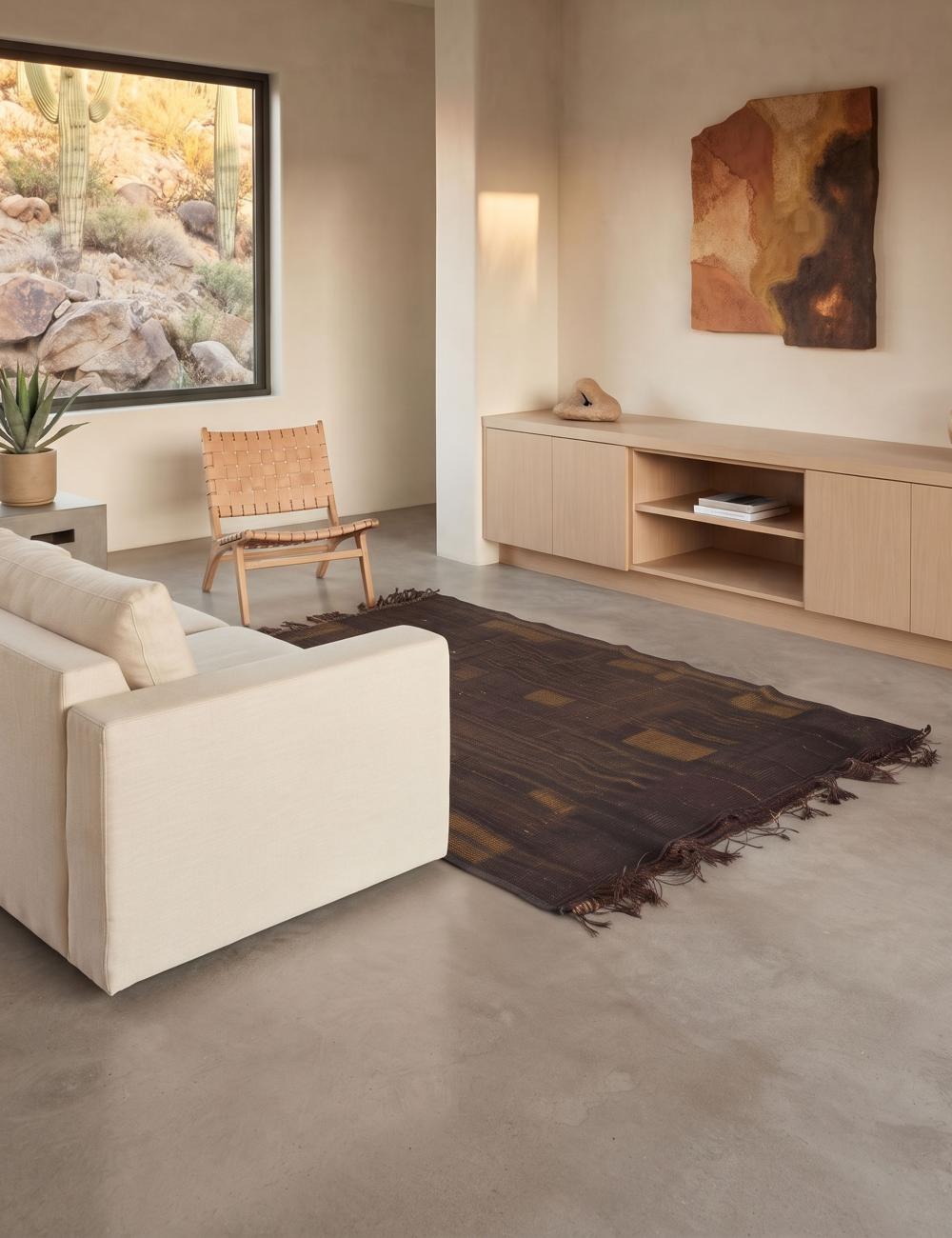 Handwoven Reed Mauritanian Rug 3.8 × 4.6 ft / 116 x 140 cm