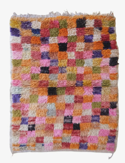 Colorful Checkered Moroccan Wool Rug 5.3 x 3.9 ft / 161 x 119 cm - Surcoma