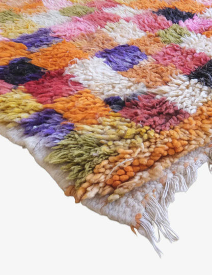 Colorful Checkered Moroccan Wool Rug 5.3 x 3.9 ft / 161 x 119 cm - Surcoma