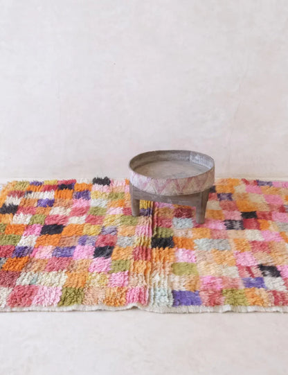 Colorful Checkered Moroccan Wool Rug 5.3 x 3.9 ft / 161 x 119 cm - Surcoma
