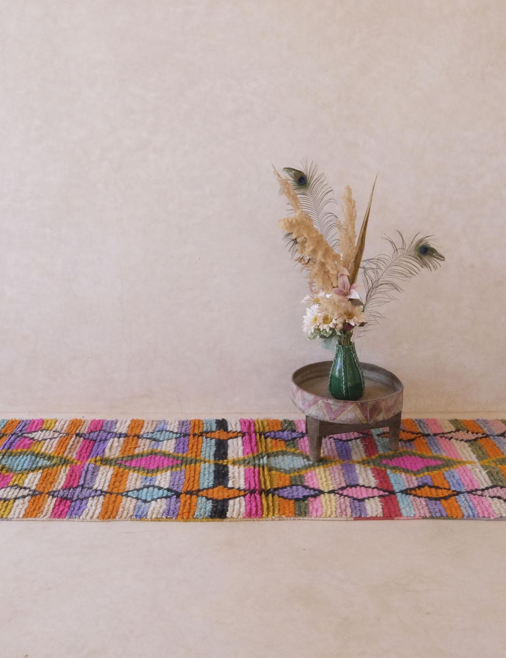 Colorful Moroccan Runner Rug 12.8 x 2.36 ft / 391 x 72 cm