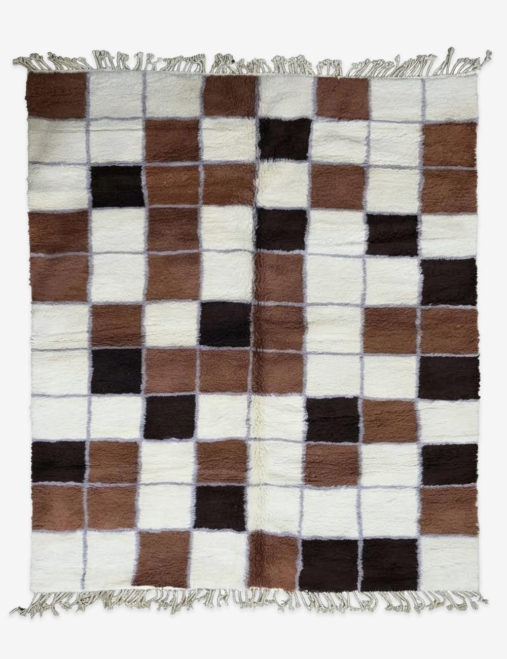 Brown Checkered Moroccan Rug 9.8 x 8.5 ft / 300 x 259 cm