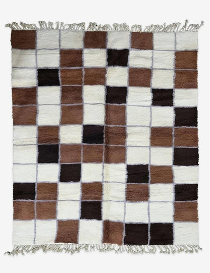 Brown Checkered Moroccan Rug 9.8 x 8.5 ft / 300 x 259 cm