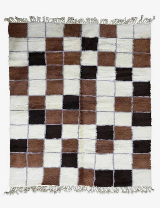 Brown Checkered Moroccan Rug 9.8 x 8.5 ft / 300 x 259 cm