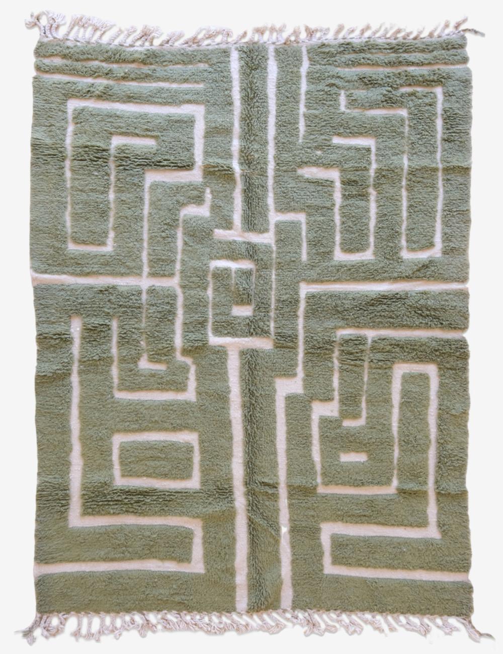 Green Contemporary Moroccan Wool Rug 9.5 x 6.6 ft / 289 x 203 cm - Surcoma