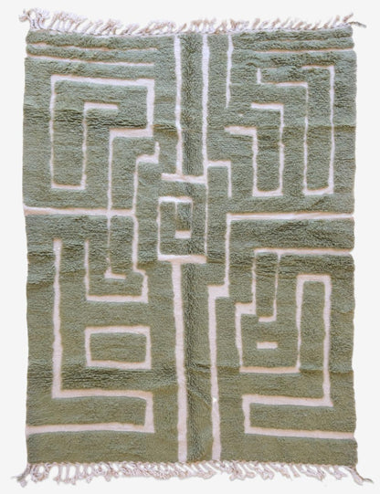 Green Contemporary Moroccan Wool Rug 9.5 x 6.6 ft / 289 x 203 cm - Surcoma