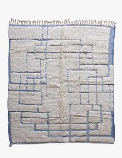 Beni Ourain White with Blue Rug 9 x 7.2 ft / 273 x 221 cm - Surcoma