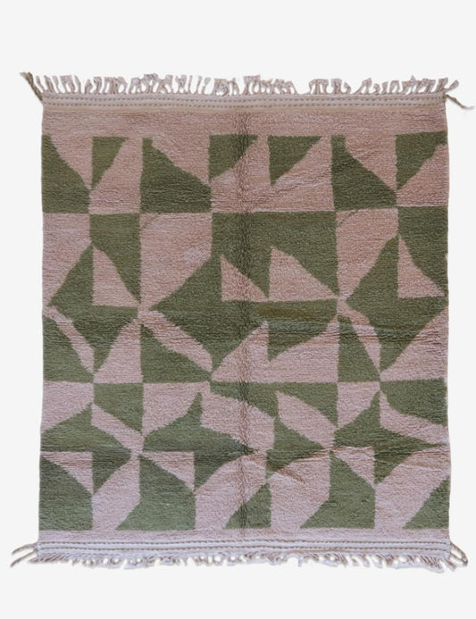 Custom Green Beige Geometric Moroccan Rug - Forma 97