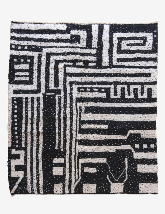 Black and White Moroccan Wool Rug 9 x 7.1 ft / 274 x 218 cm