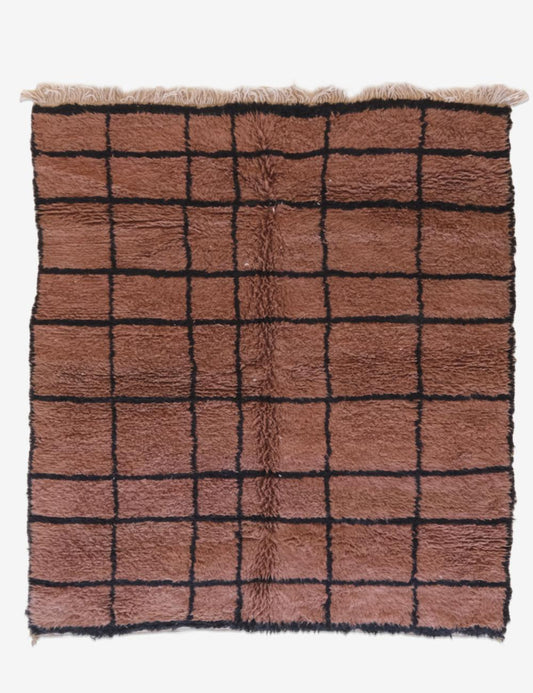 Moroccan Custom Brown Grid Wool Rug - Forma 56