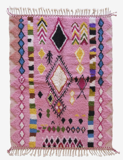 Moroccan Pink Berber Wool Rug 6.8 x 5.2 ft / 206 x 160 cm - Surcoma