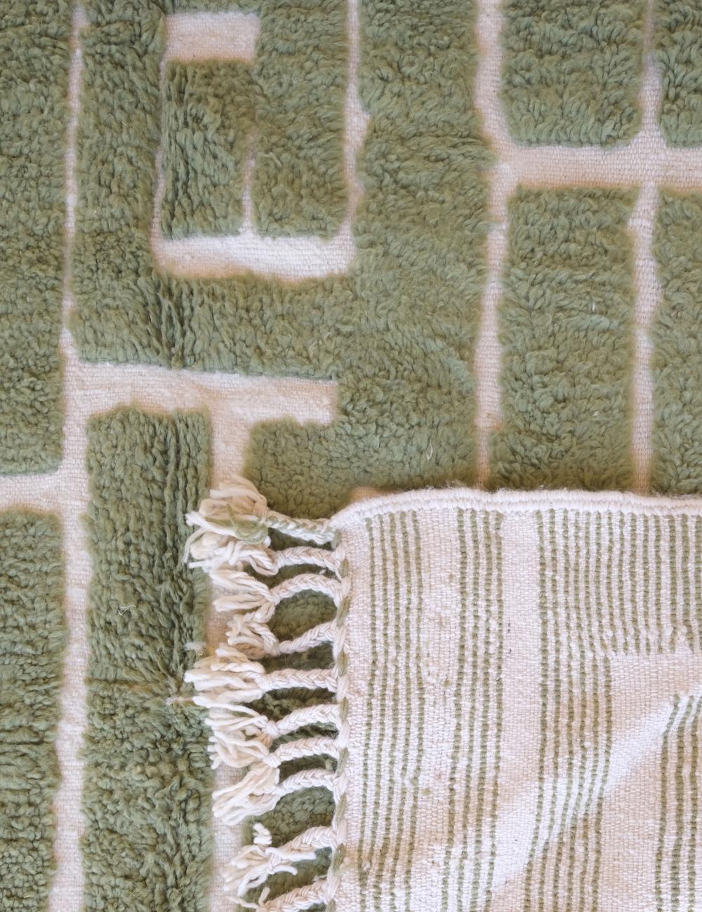 Green Contemporary Moroccan Wool Rug 9.5 x 6.6 ft / 289 x 203 cm - Surcoma