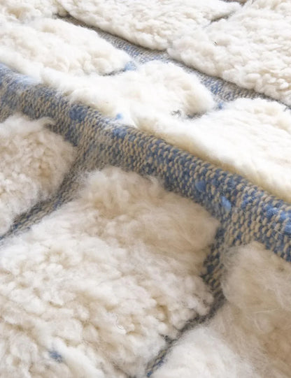 Beni Ourain White with Blue Rug 9 x 7.2 ft / 273 x 221 cm - Surcoma