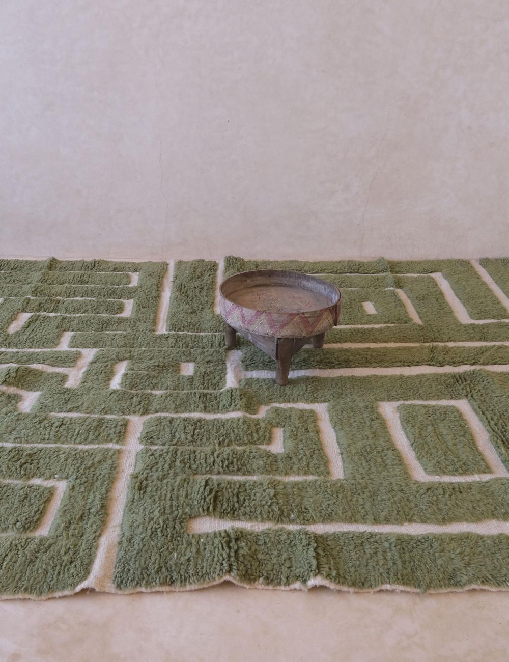 Green Contemporary Moroccan Wool Rug 9.5 x 6.6 ft / 289 x 203 cm - Surcoma