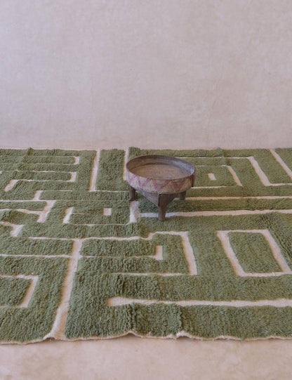 Green Contemporary Moroccan Wool Rug 9.5 x 6.6 ft / 289 x 203 cm - Surcoma