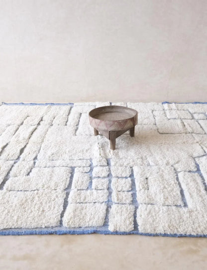 Beni Ourain White with Blue Rug 9 x 7.2 ft / 273 x 221 cm - Surcoma