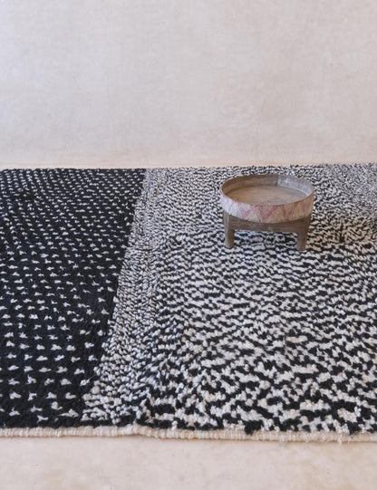 Black Polka Dots Moroccan Wool Rug 9.6 x 7.5 ft / 294 x 230 cm - Surcoma