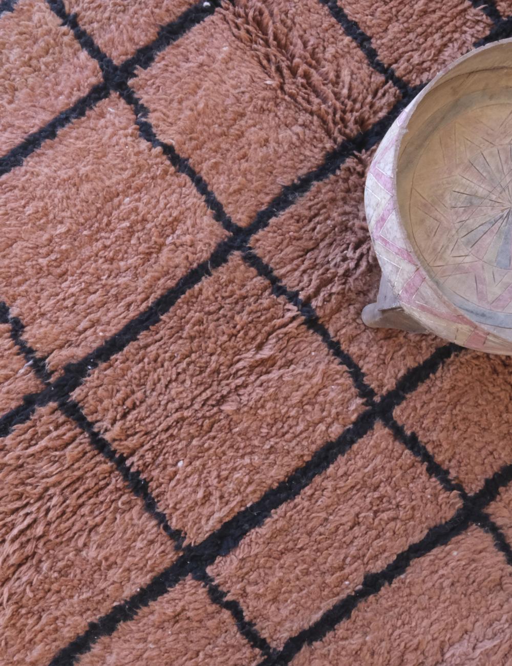 Moroccan Custom Brown Grid Wool Rug - Forma 56
