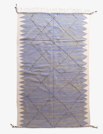Flatwoven Blue Moroccan Kilim Rug 10.2 x 6.5 ft / 312 x 200 cm - Surcoma