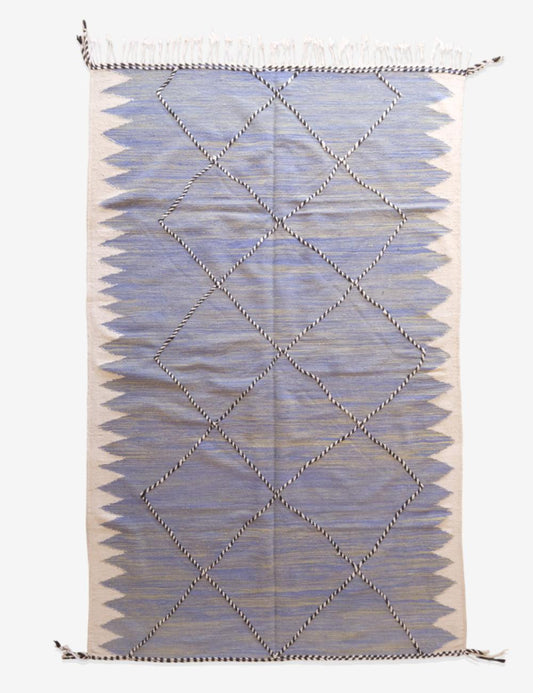 Flatwoven Blue Moroccan Kilim Rug 10.2 x 6.5 ft / 312 x 200 cm