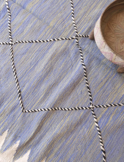 Flatwoven Blue Moroccan Kilim Rug 10.2 x 6.5 ft / 312 x 200 cm - Surcoma
