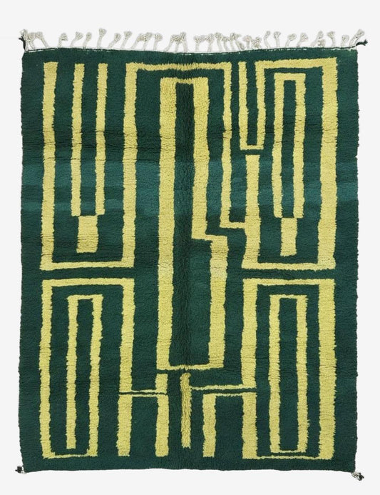 Geometric Green Berber Wool Rug 9.6 x 8.3 ft / 292 x 255 cm