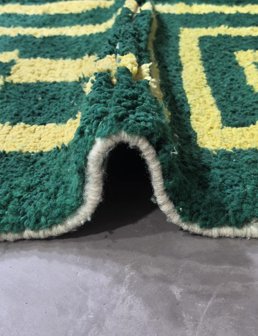 Geometric Green Berber Wool Rug 9.6 x 8.3 ft / 292 x 255 cm