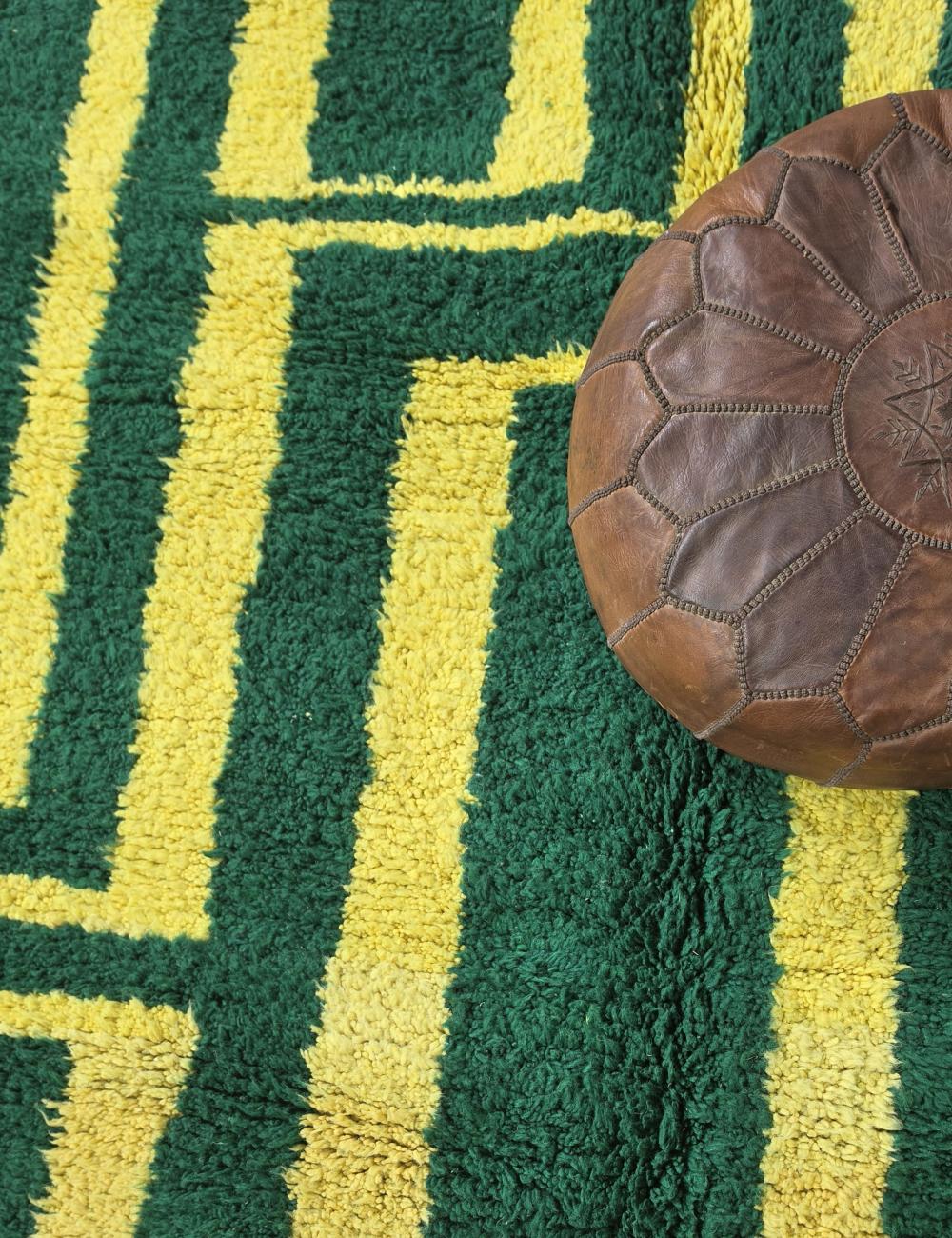 Geometric Green Berber Wool Rug 9.6 x 8.3 ft / 292 x 255 cm