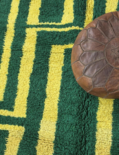 Geometric Green Berber Wool Rug 9.6 x 8.3 ft / 292 x 255 cm